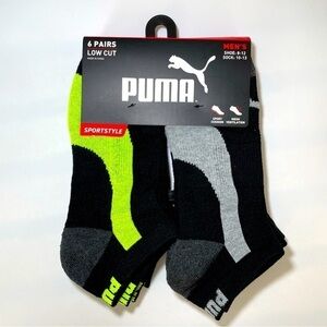 Puma men’s low cut socks 6 pack size 8-12 black gray yellow blue